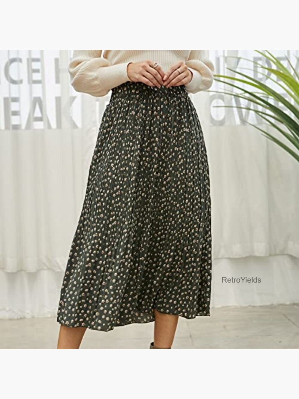 High Waist Polka Dot Pleated Maxi Midi Skirt with Pockets - Picture 5 of 7